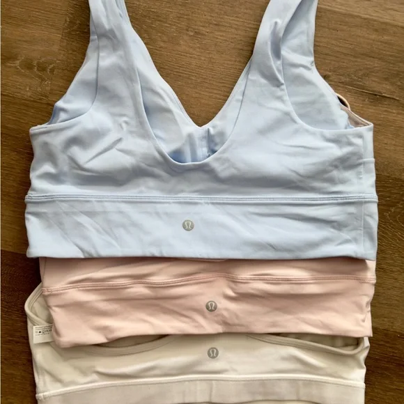 lululemon athletica Soft Seamless Bralette Trio - White, Light Pink & Light Blue - Picture 2 of 3